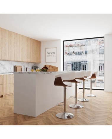 Chaise de bar réglable 59/81 cm en cuir synthétique blanc