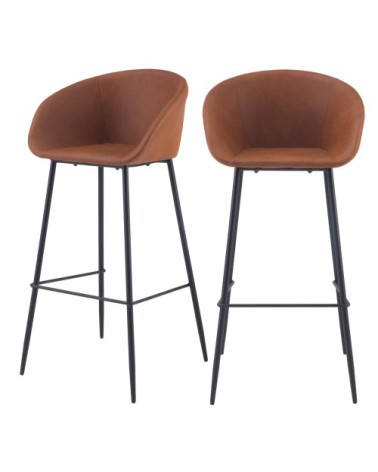 Chaise de bar 75 cm en cuir synthétique marron (lot de 2)