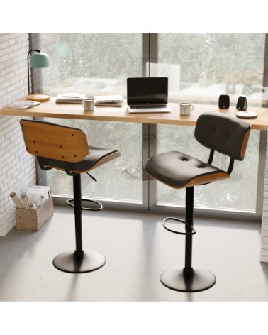 Chaise de bar réglable 69/91 cm en cuir synthétique noir