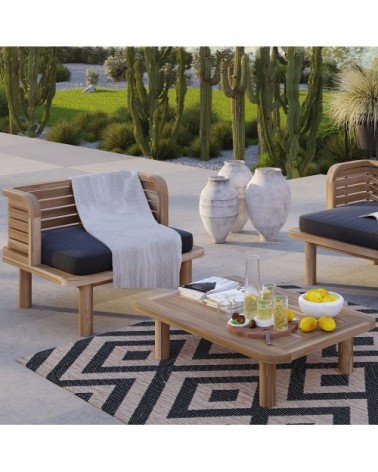 Fauteuil de jardin en teck et coussins gris