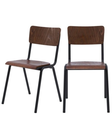 Chaise écolier empilable en bois foncé (lot de 2)
