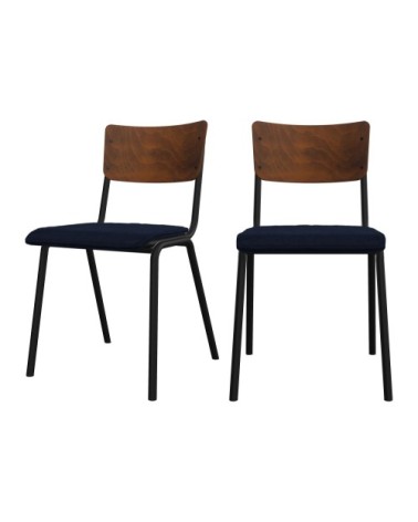 Chaise en bois foncé et velours bleu (lot de 2)