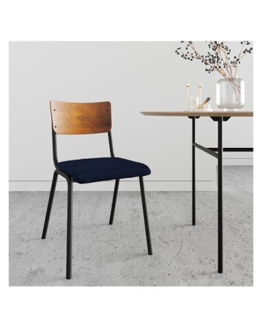 Chaise en bois foncé et velours bleu (lot de 2)