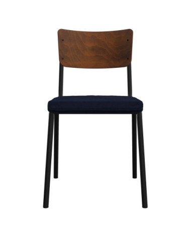 Chaise en bois foncé et velours bleu (lot de 2)