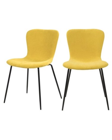Chaise en velours côtelé jaune et pieds en métal (lot de 2)