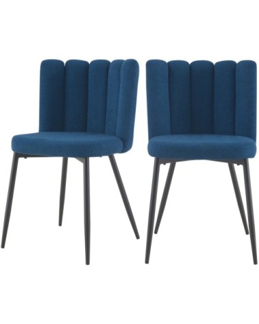 Chaise en tissu bleu et pieds en métal noir (lot de 2)