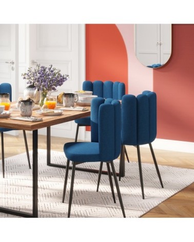 Chaise en tissu bleu et pieds en métal noir (lot de 2)