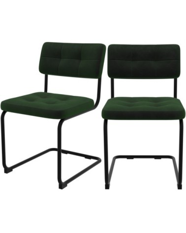 Chaise en velours vert et pieds en métal noir (lot de 2)