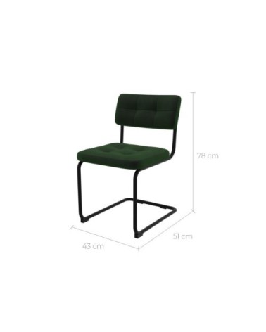 Chaise en velours vert et pieds en métal noir (lot de 2)