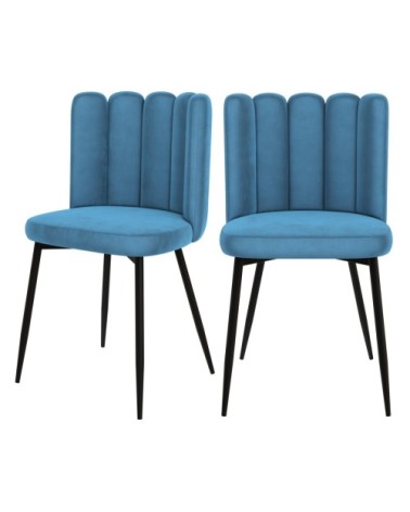 Chaise en velours bleu et pieds en métal noir (lot de 2)
