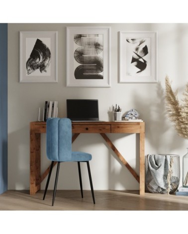 Chaise en velours bleu et pieds en métal noir (lot de 2)