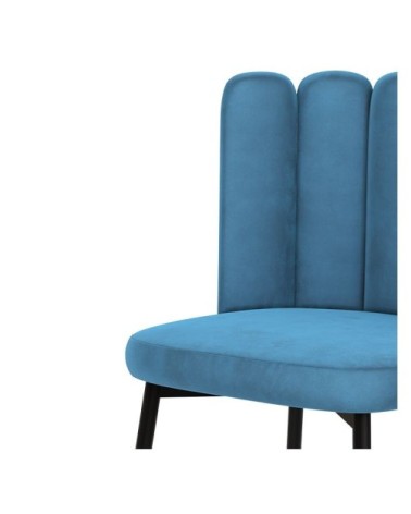 Chaise en velours bleu et pieds en métal noir (lot de 2)