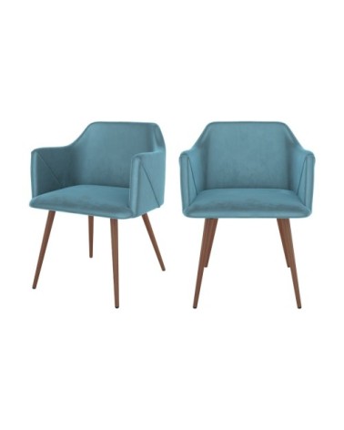 Chaise avec accoudoirs en velours bleu (lot de 2)