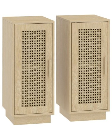 Lot de 2 tables de chevet bohème étagère réglable bois naturel