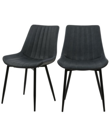 Chaise en cuir synthétique gris foncé et métal noir (x2)