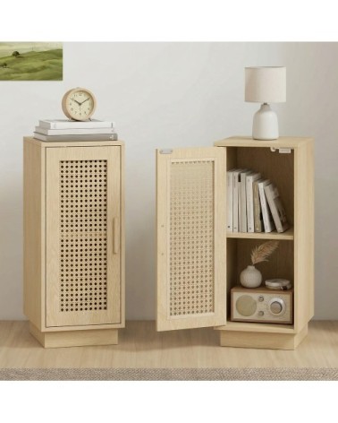 Lot de 2 tables de chevet bohème étagère réglable bois naturel