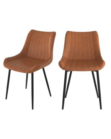 Chaise en cuir synthétique camel et métal noir (lot de 2)