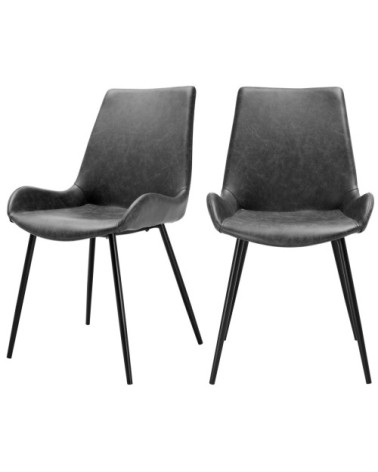 Chaise en cuir synthétique gris foncé (lot de 2)