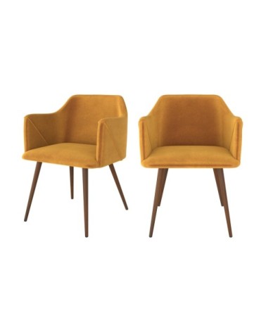 Chaise avec accoudoirs en velours jaune moutarde (lot de 2)
