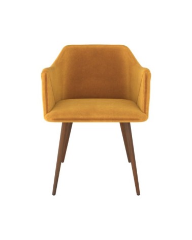 Chaise avec accoudoirs en velours jaune moutarde (lot de 2)
