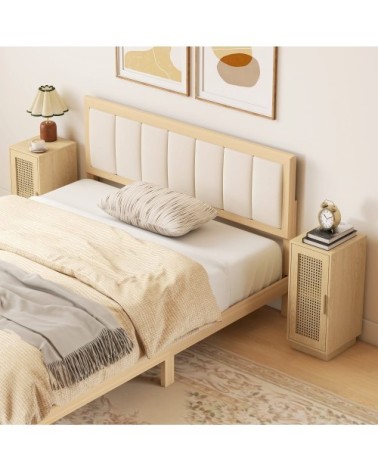 Lot de 2 tables de chevet bohème étagère réglable bois naturel