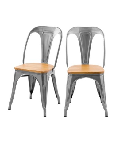 Chaise en métal chrome et bois d'orme (lot de 2)