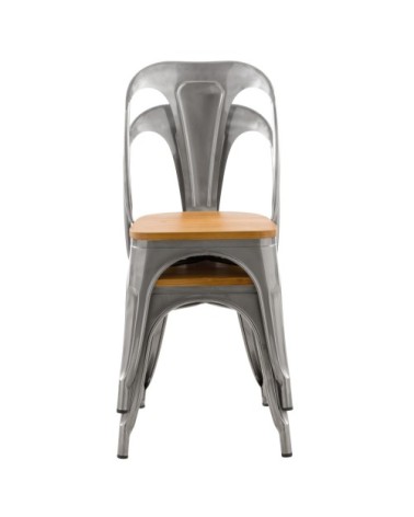 Chaise en métal chrome et bois d'orme (lot de 2)
