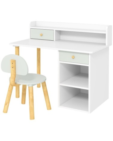 Bureau enfant avec chaise 2 tiroirs et étagères ouvertes bois vert