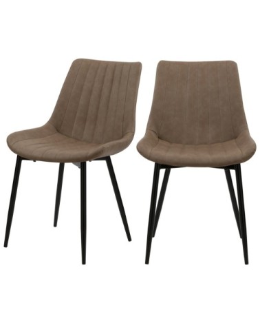 Chaise en cuir synthétique taupe et métal noir (lot de 2)