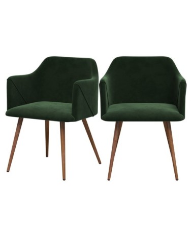 Chaise avec accoudoirs en velours vert foncé (lot de 2)