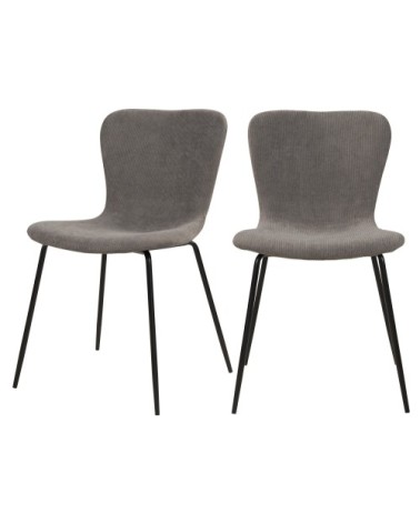Chaise en velours côtelé gris et pieds en métal (lot de 2)