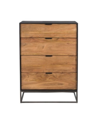 Commode 4 tiroirs en bois d'acacia et pieds en métal