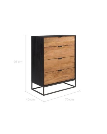 Commode 4 tiroirs en bois d'acacia et pieds en métal