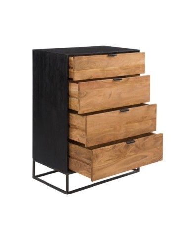 Commode 4 tiroirs en bois d'acacia et pieds en métal
