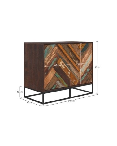 Commode 2 portes en bois d'acacia et bois recyclé