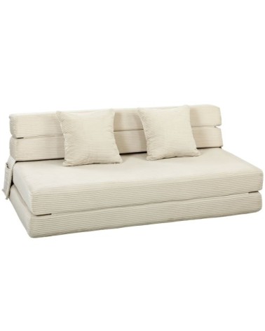 Canapé lit double pliable avec coussin velours côtelé crème