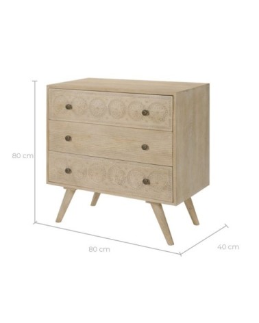 Commode en bois gravé 3 tiroirs