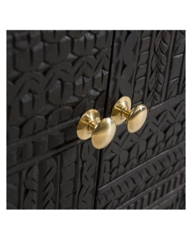 Commode 2 portes en bois gravé noir et métal doré