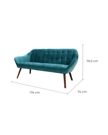 Canapé 3 places en velours bleu turquoise