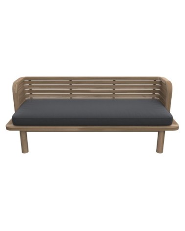 Banquette de jardin 2 places en teck et coussin gris