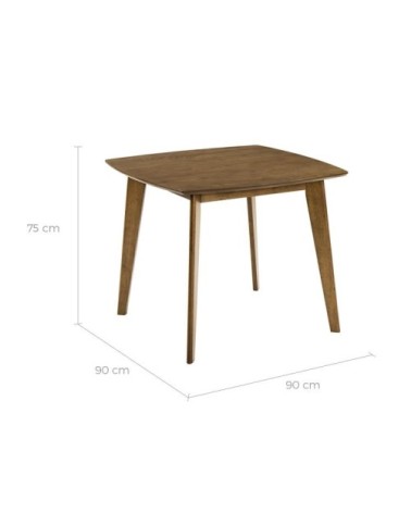 Table carrée 4 personnes en bois foncé 90 cm