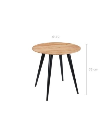 Table ronde 80 cm en bois d'acacia, 2-3 personnes