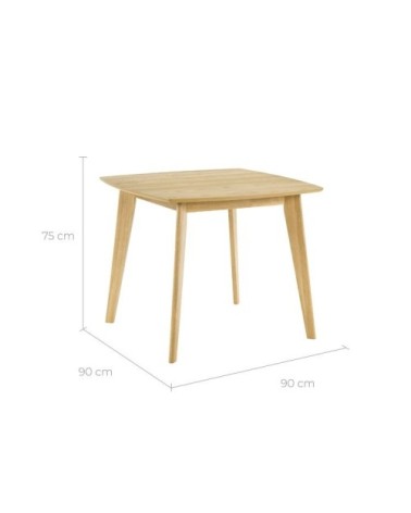 Table carrée 4 personnes en bois clair 90 cm