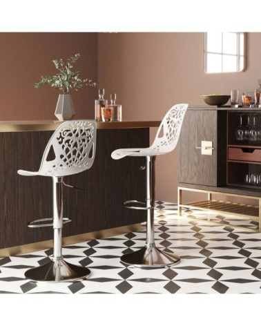 Tabouret de bar réglagle blanc et acier chromé