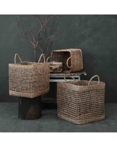 Panier carré tressé en fibre naturelle (lot de 3)