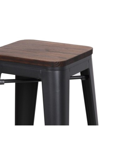 Tabouret de bar en acier gris et bois foncé