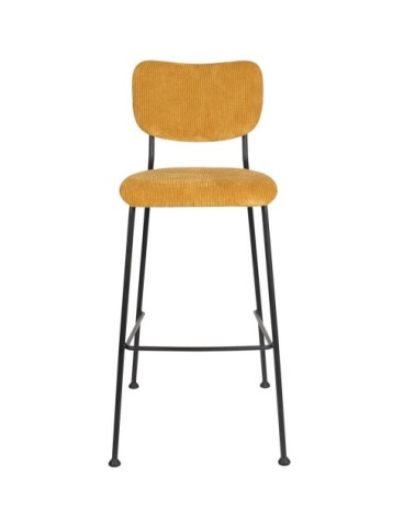 Tabouret de bar rétro en velours jaune