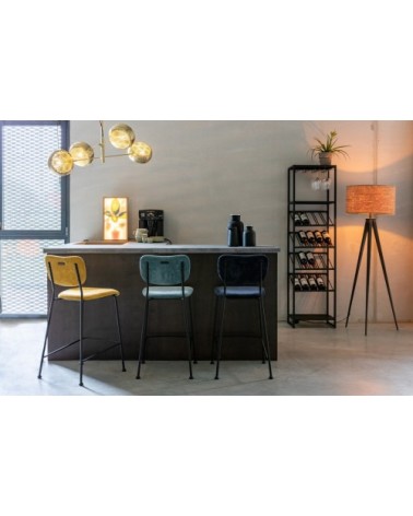 Tabouret de bar rétro en velours jaune