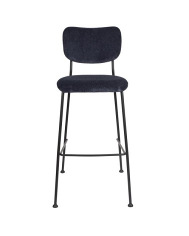 Tabouret de bar rétro en velours bleu