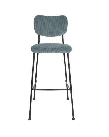 Tabouret de bar rétro en velours gris bleu